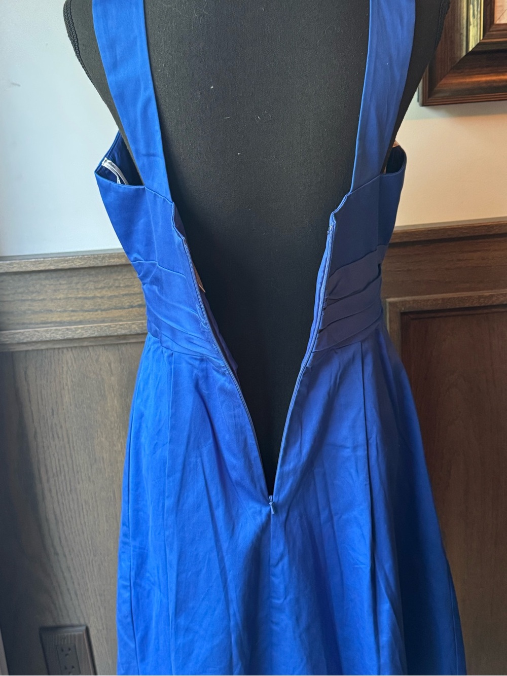 David's Bridal Royal Blue Cross-Over Halter Fit & Flare Mini Dress sz 8 - Picture 5 of 7